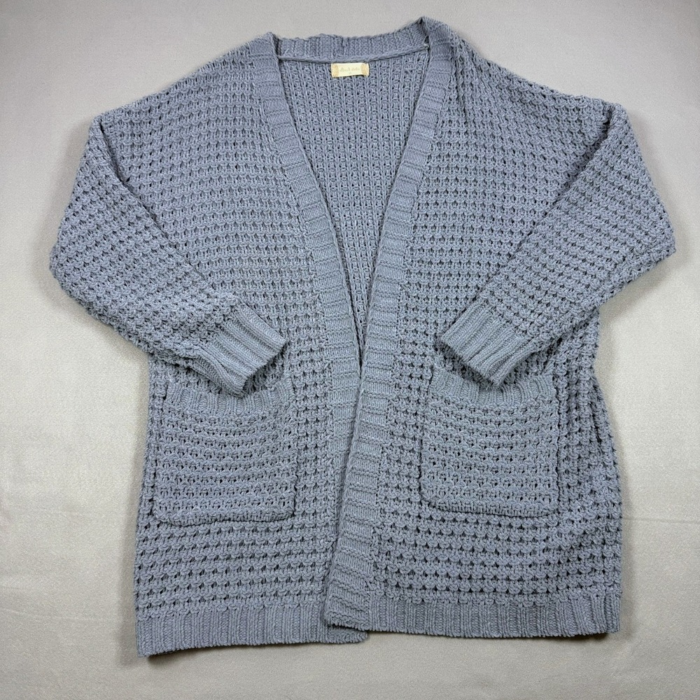 Altar'd State Womens Medium Blue Chenille Chunky Knit Open Front Cardigan